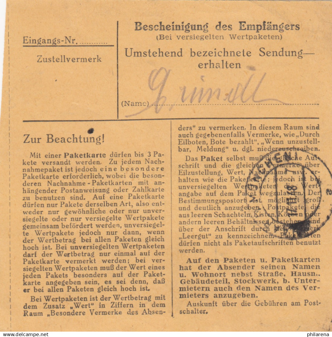 BiZone Paketkarte 1948: Nabburg Nach Eglfing B.München - Briefe U. Dokumente