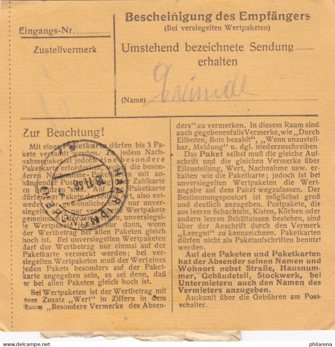 BiZone Paketkarte 1948: Arnstorf Nach Eglfing, Heilanstalt - Lettres & Documents