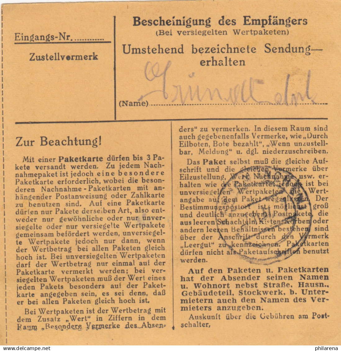 BiZone Paketkarte 1948: Traunstein Nach Haar, Heilanstalt - Covers & Documents