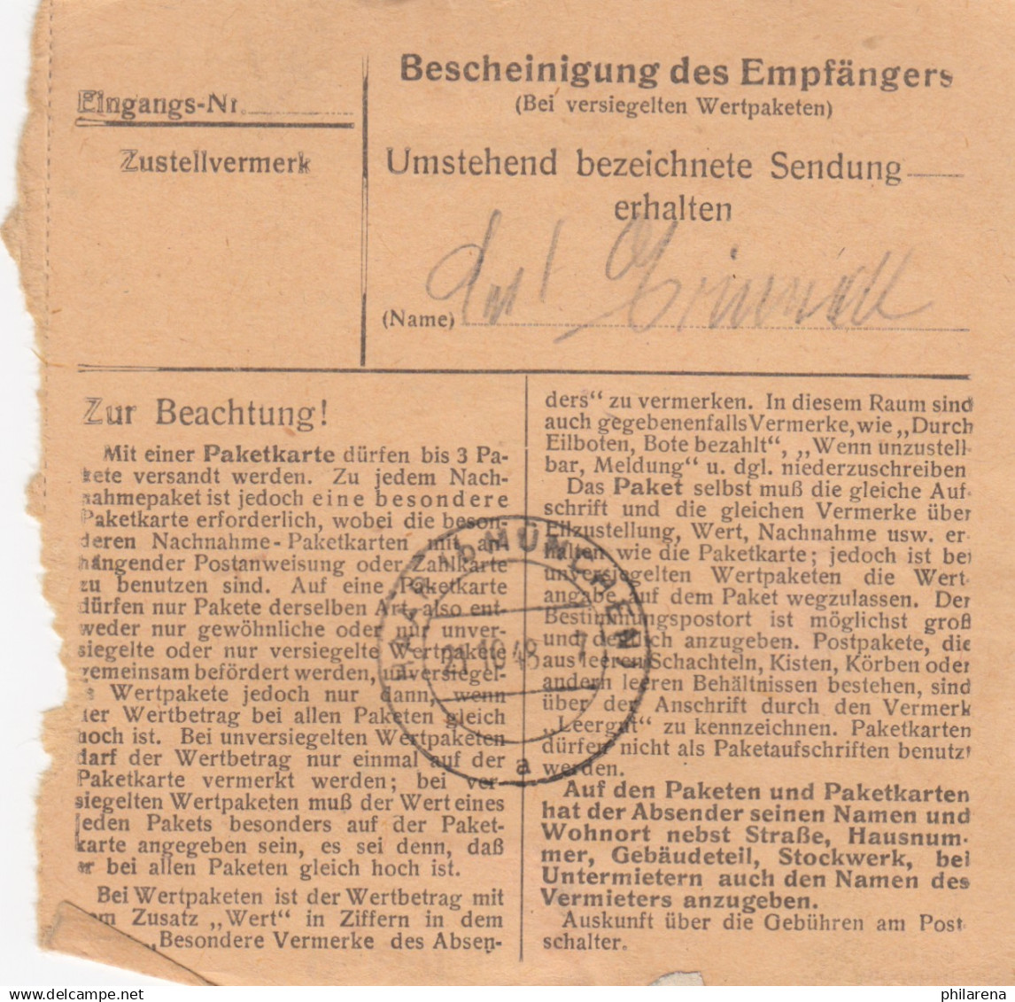 BiZone Paketkarte 1948: Julbach Nach Haar, Frauenklinik - Cartas & Documentos