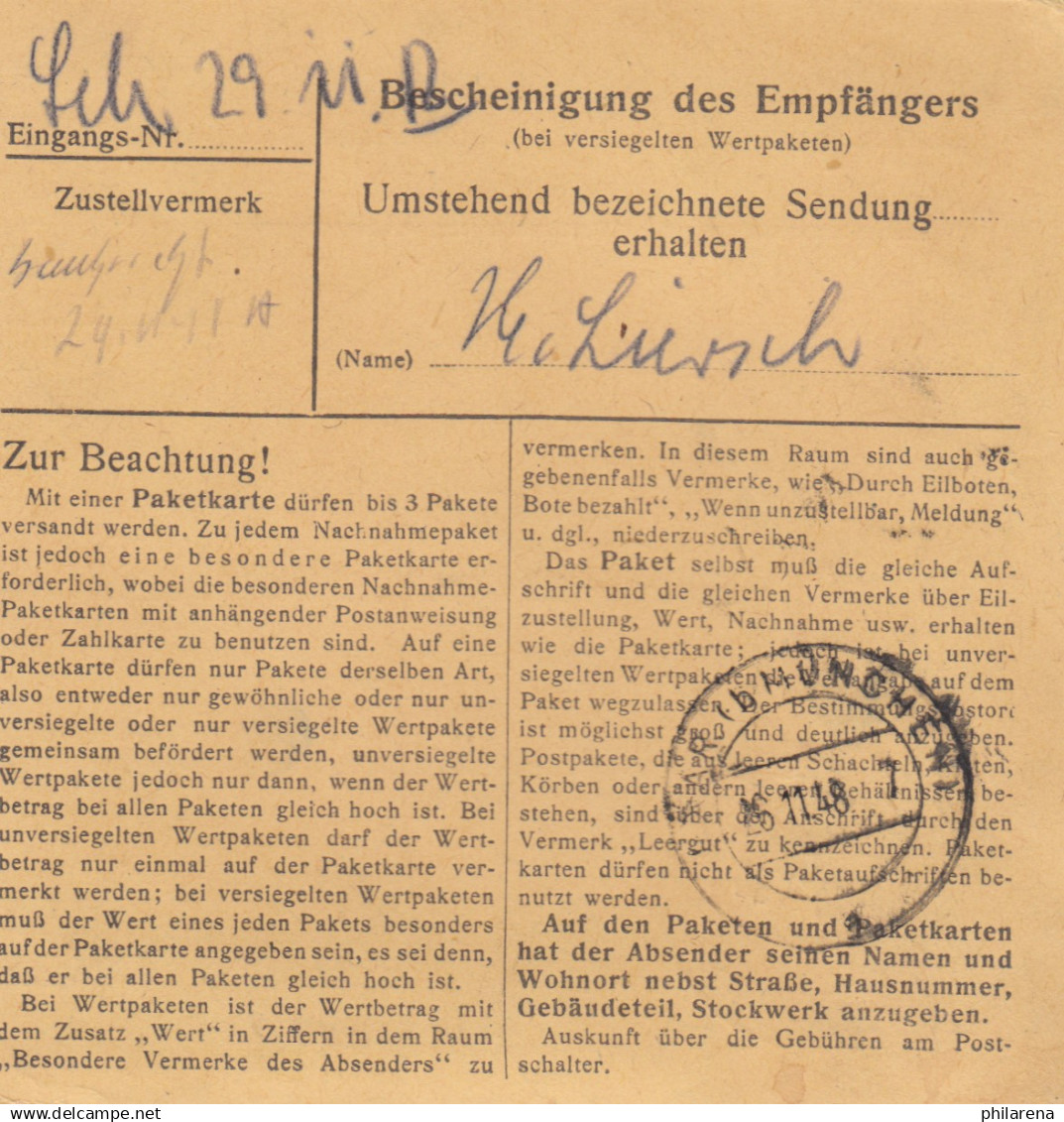 BiZone Paketkarte 1948: Kirchheim (Teck) Nach Haar B. München - Covers & Documents