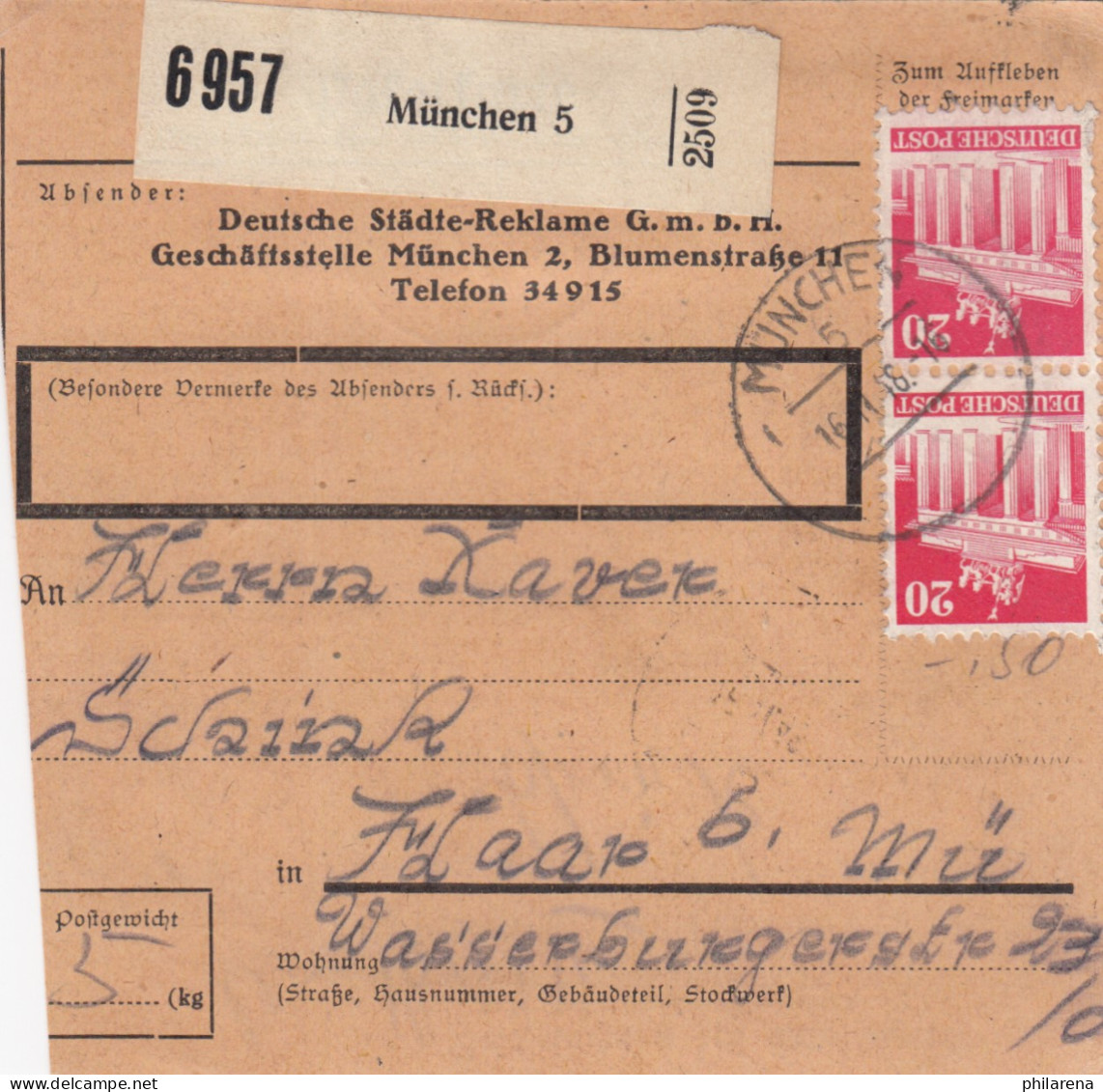 BiZone Paketkarte 1948: München Nach Haar B. München, Selbstbucherkarte - Covers & Documents