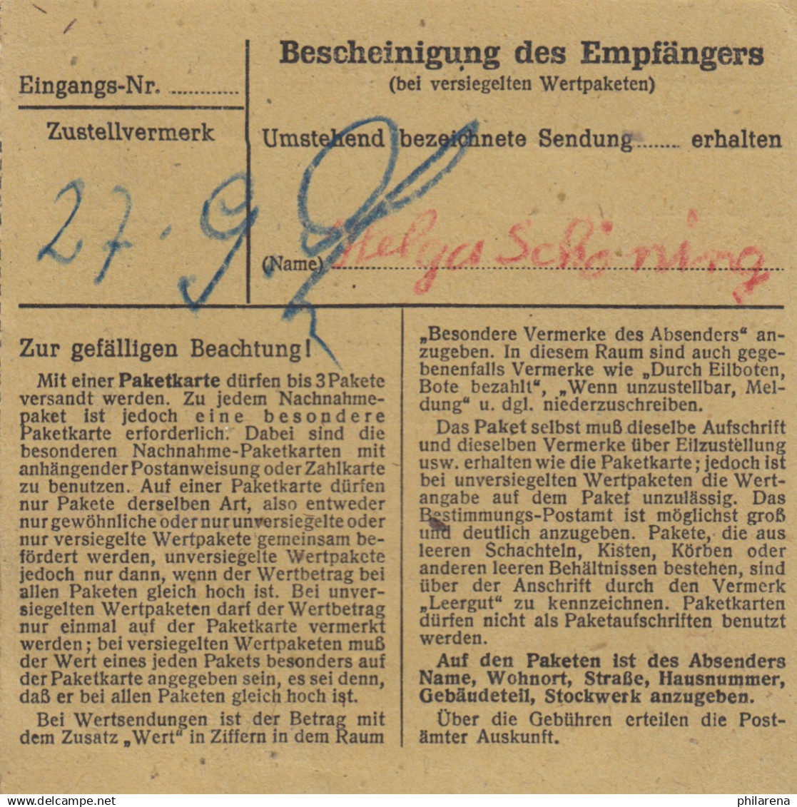 BiZone Paketkarte 1947: Frankfurt Nach Bad Aibling - Covers & Documents
