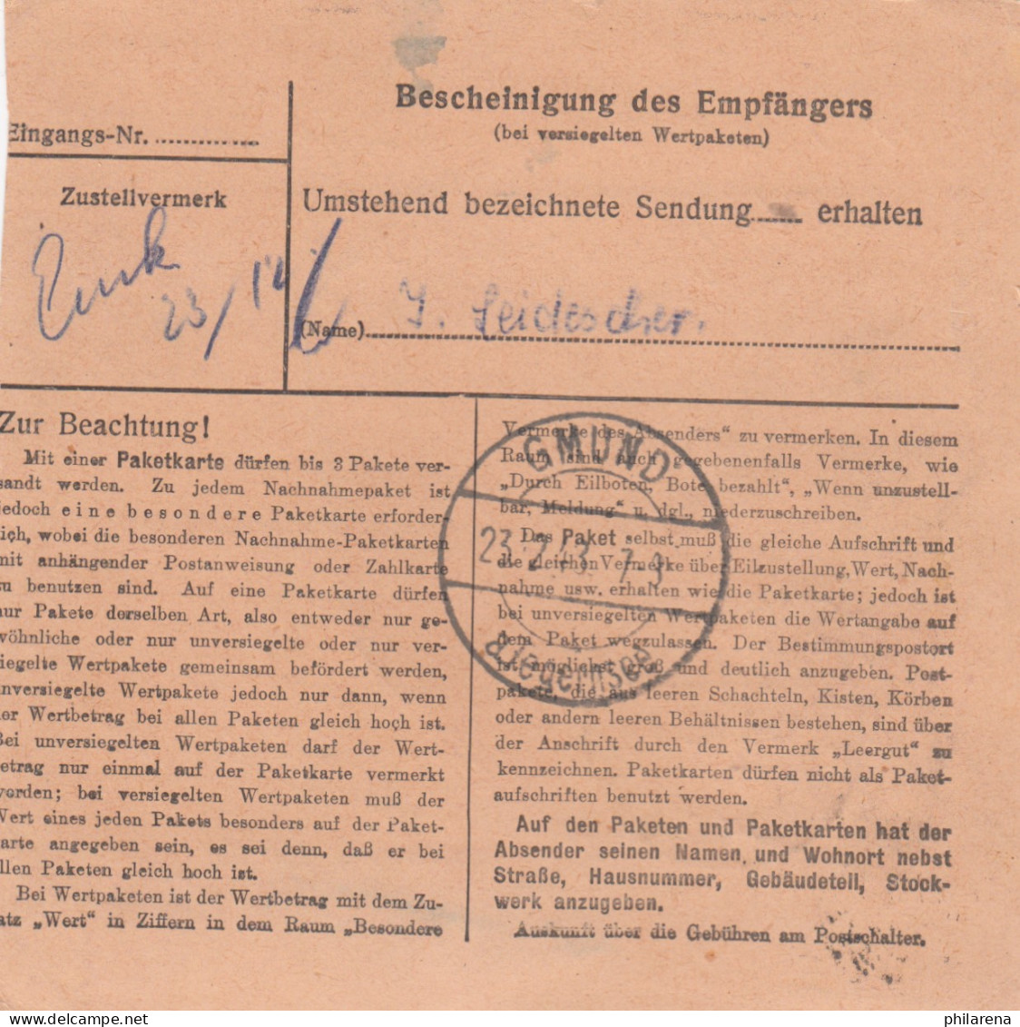 BiZone Paketkarte 1948: Memmingen Nach Gmund A. Tegernsee - Briefe U. Dokumente