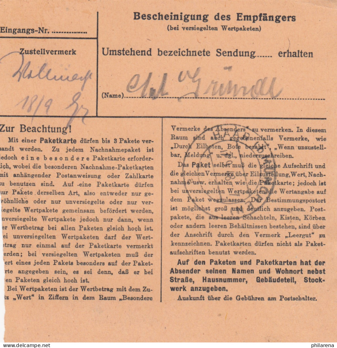 BiZone Paketkarte 1948: Pöcking Nach Starnberg, Oberpflegerin - Cartas & Documentos