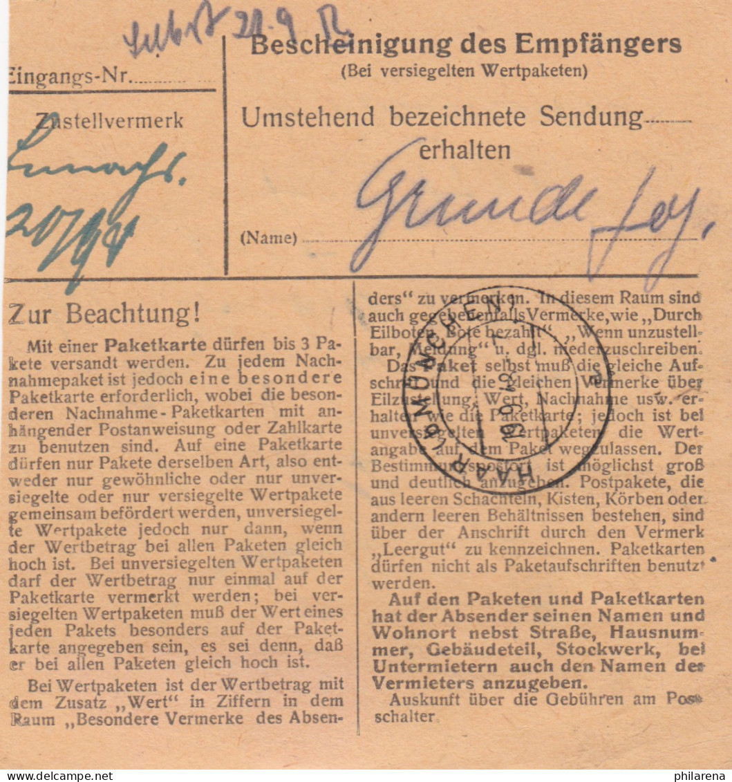 BiZone Paketkarte 1948: Kempten Nach Post Haar Bei München - Cartas & Documentos