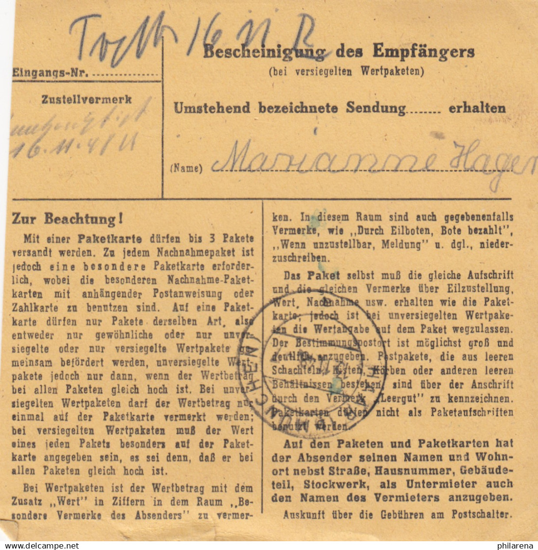 BiZone Paketkarte 1948: Mannheim Nach Haar - Cartas & Documentos