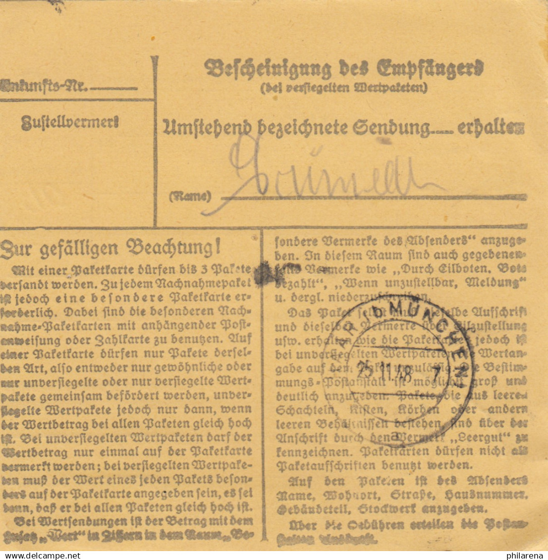 BiZone Paketkarte 1948: Walheim Nach Eglfing B. München - Cartas & Documentos