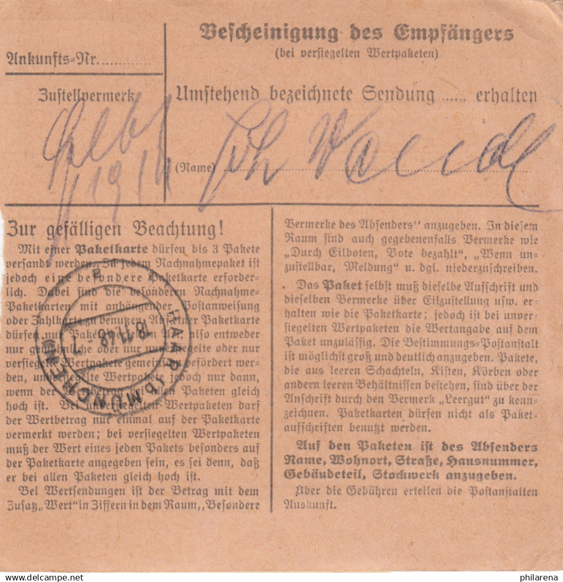 BiZone Paketkarte 1948: München Nch Haar/München, Lebensmittel - Lettres & Documents