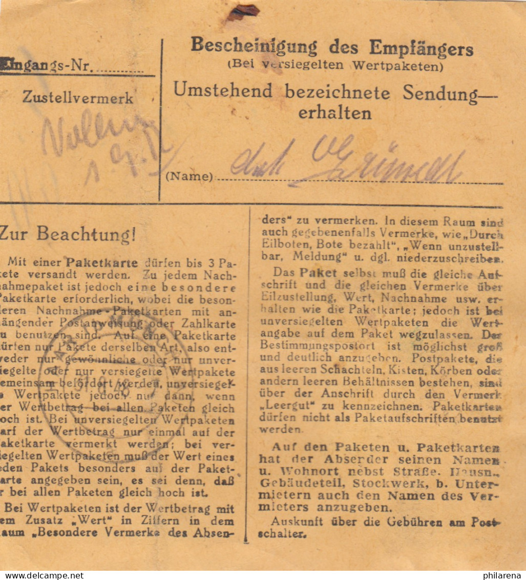 BiZone Paketkarte 1948: Ingolstadt (Donau) Nach Eglfing über München - Covers & Documents