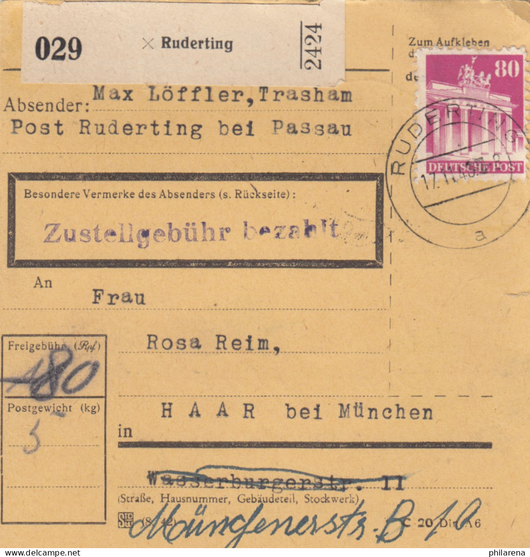 BiZone Paketkarte 1948: Ruderting Nach Haar Bei München - Covers & Documents