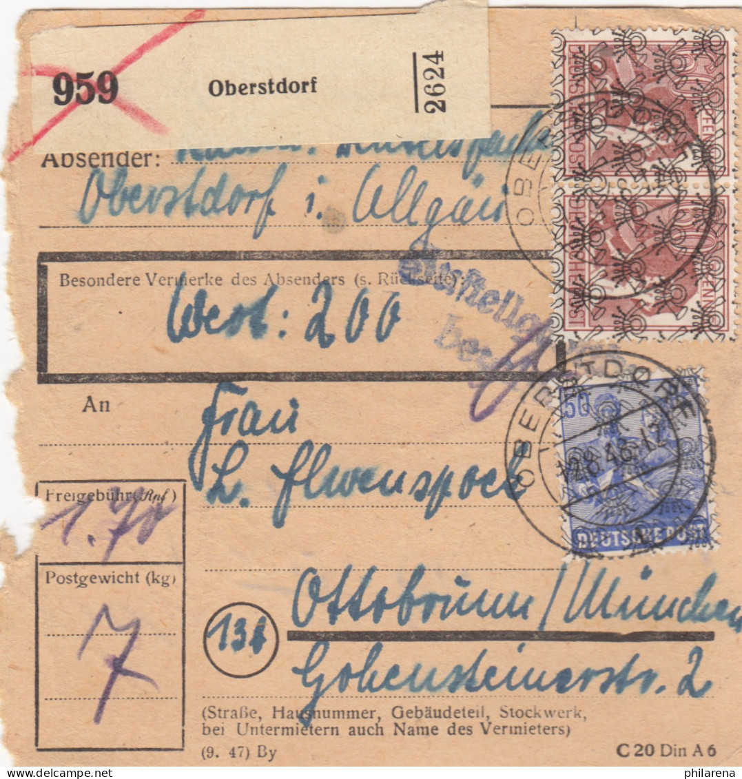 BiZone Paketkarte 1948: Oberstdorf Nach Ottobrunn, Wertkarte - Cartas & Documentos