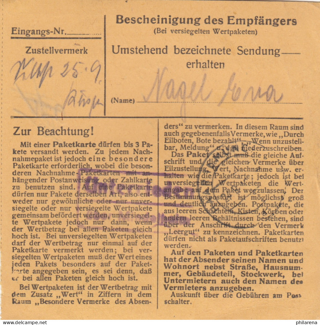 BiZone Paketkarte 1948: Mindelheim Nach Haar, Wertkarte - Cartas & Documentos