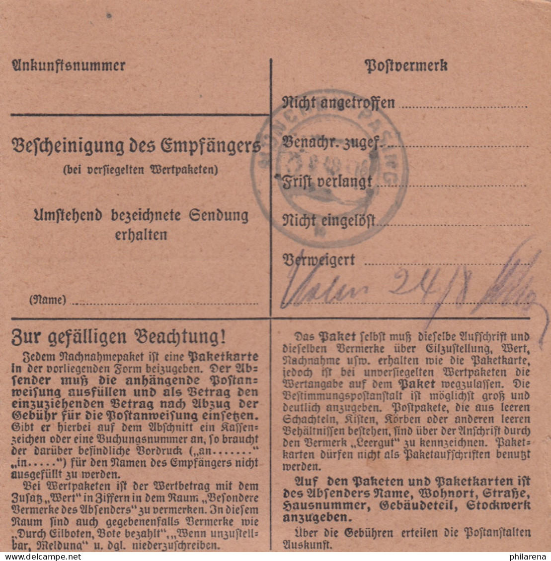 BiZone Paketkarte 1948: Amorbach Nach Pasing, Backmittel, Nachnahme, Nachgebühr - Covers & Documents