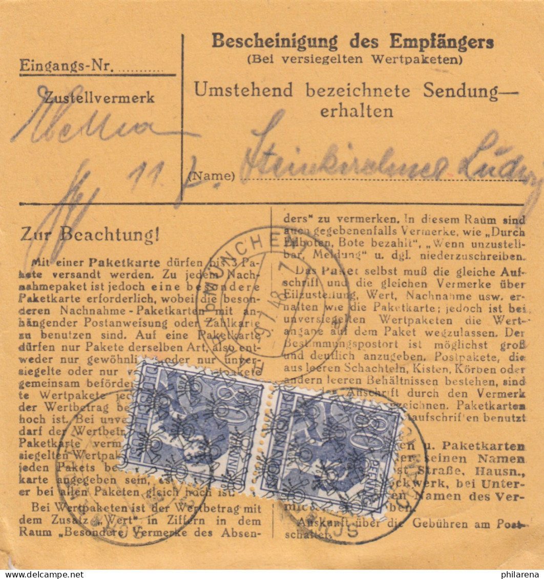 BiZone Paketkarte 1948: Schorndorf über Cham Nach Haar, Kinderhaus - Lettres & Documents