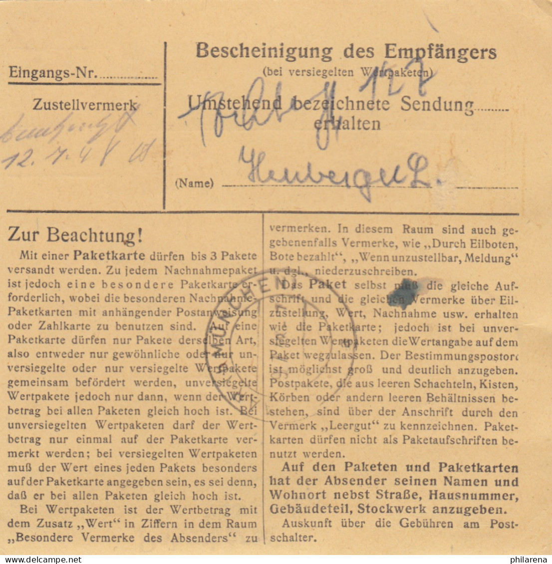 BiZone Paketkarte 1948: Stamsried Nach Haar, Malermeister - Cartas & Documentos