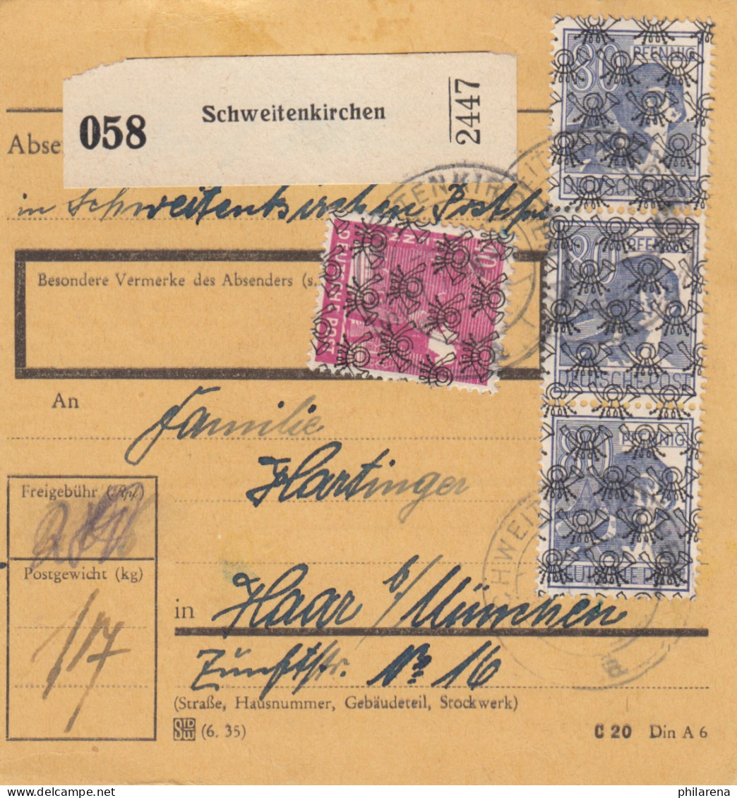 BiZone Paketkarte 1948: Schweitenkirchen Nach Haar - Covers & Documents