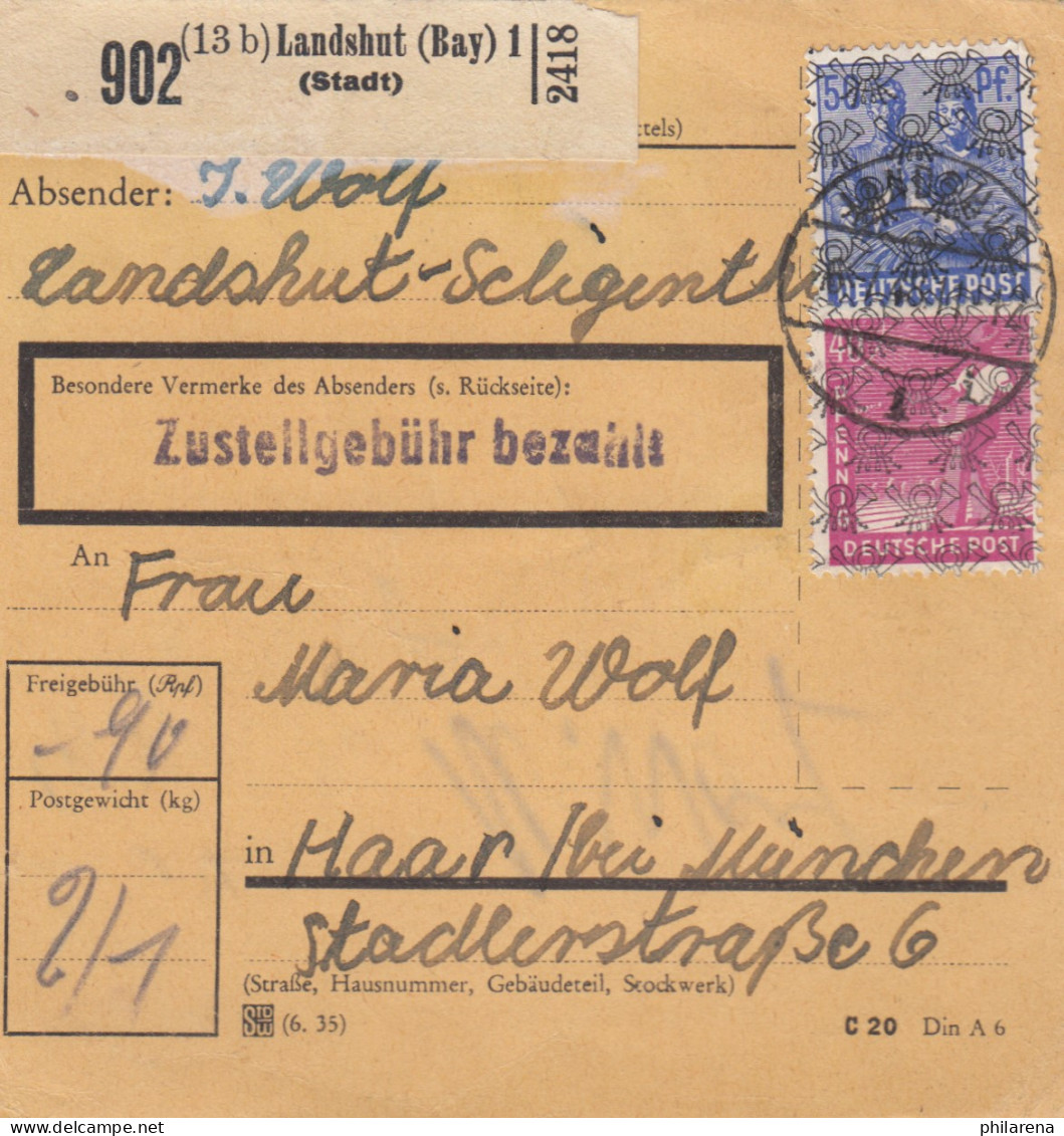 BiZone Paketkarte 1948: Landshut Schligenthal Nach Haar - Covers & Documents