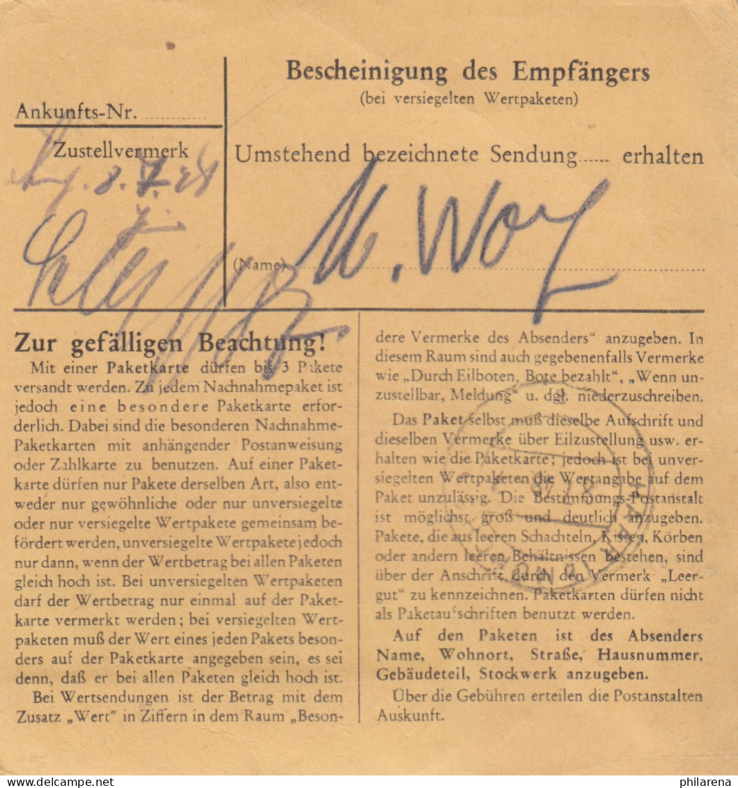 BiZone Paketkarte 1948: Landshut Schligenthal Nach Haar - Covers & Documents