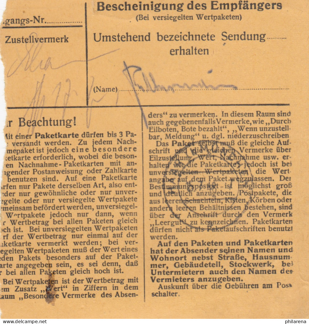 BiZone Paketkarte 1948: Straubing Perasdorf Nach Ottendichl - Covers & Documents