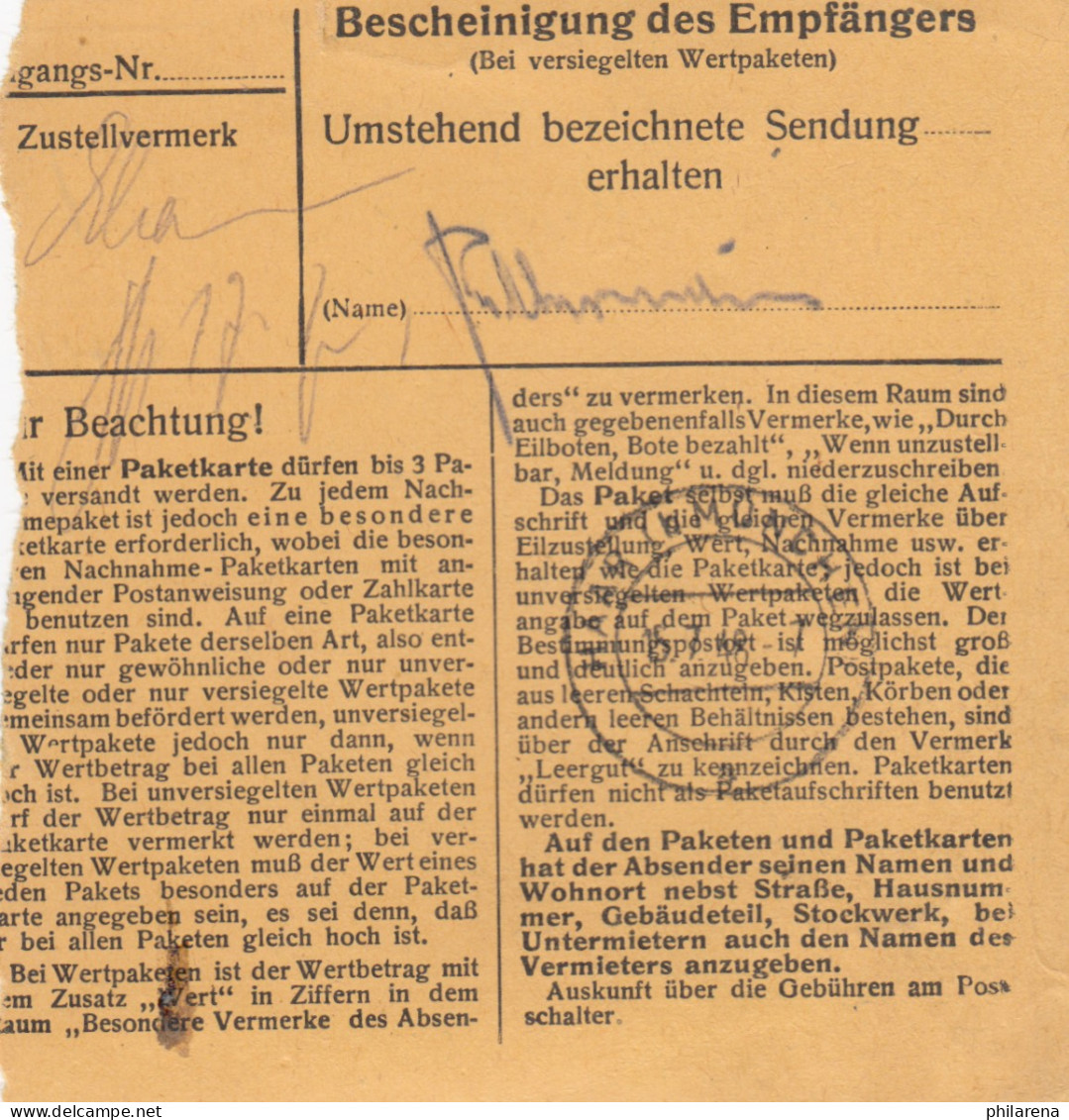 BiZone Paketkarte 1948: Straubing Perasdorf Nach Ottendichl - Lettres & Documents