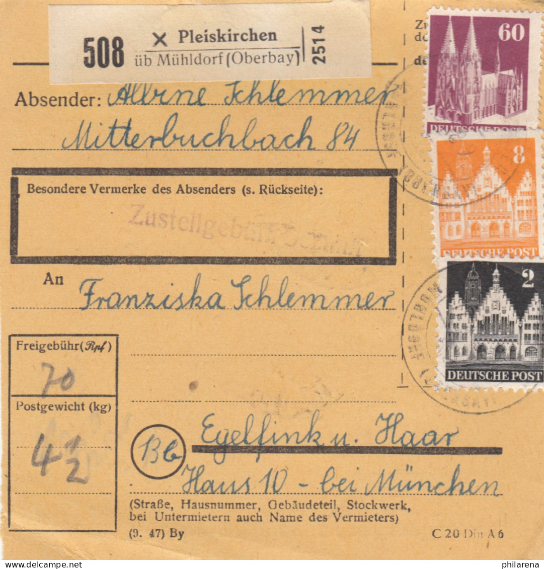 BiZone Paketkarte 1948: Pleiskirchen über Mühldorf Nach Eglfing - Covers & Documents