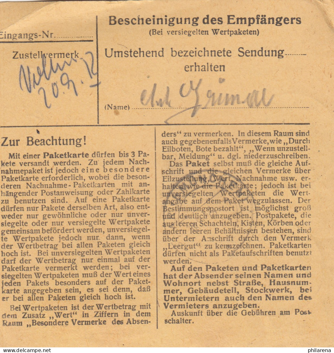 BiZone Paketkarte 1948: Pleiskirchen über Mühldorf Nach Eglfing - Covers & Documents