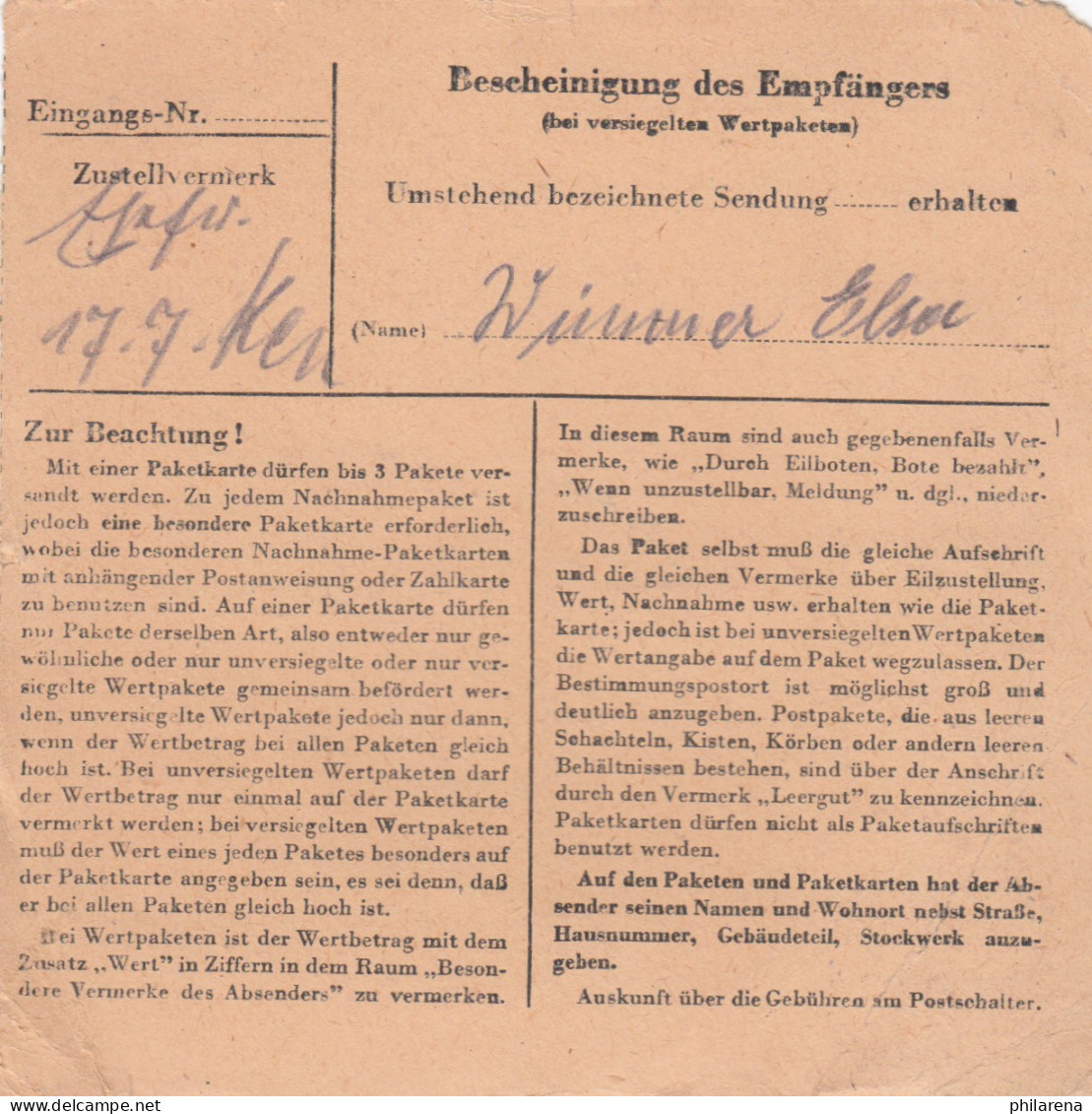 BiZone Paketkarte 1948: Kröhstorf über Haidenburg Nach Ödenstockach - Lettres & Documents