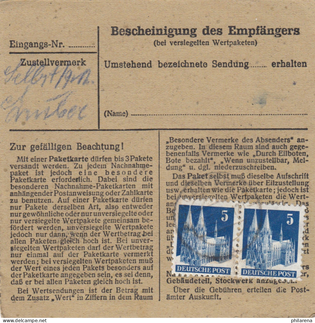 BiZone Paketkarte 1948: Giengen Nach Berchtesgaden, Notopfer - Lettres & Documents