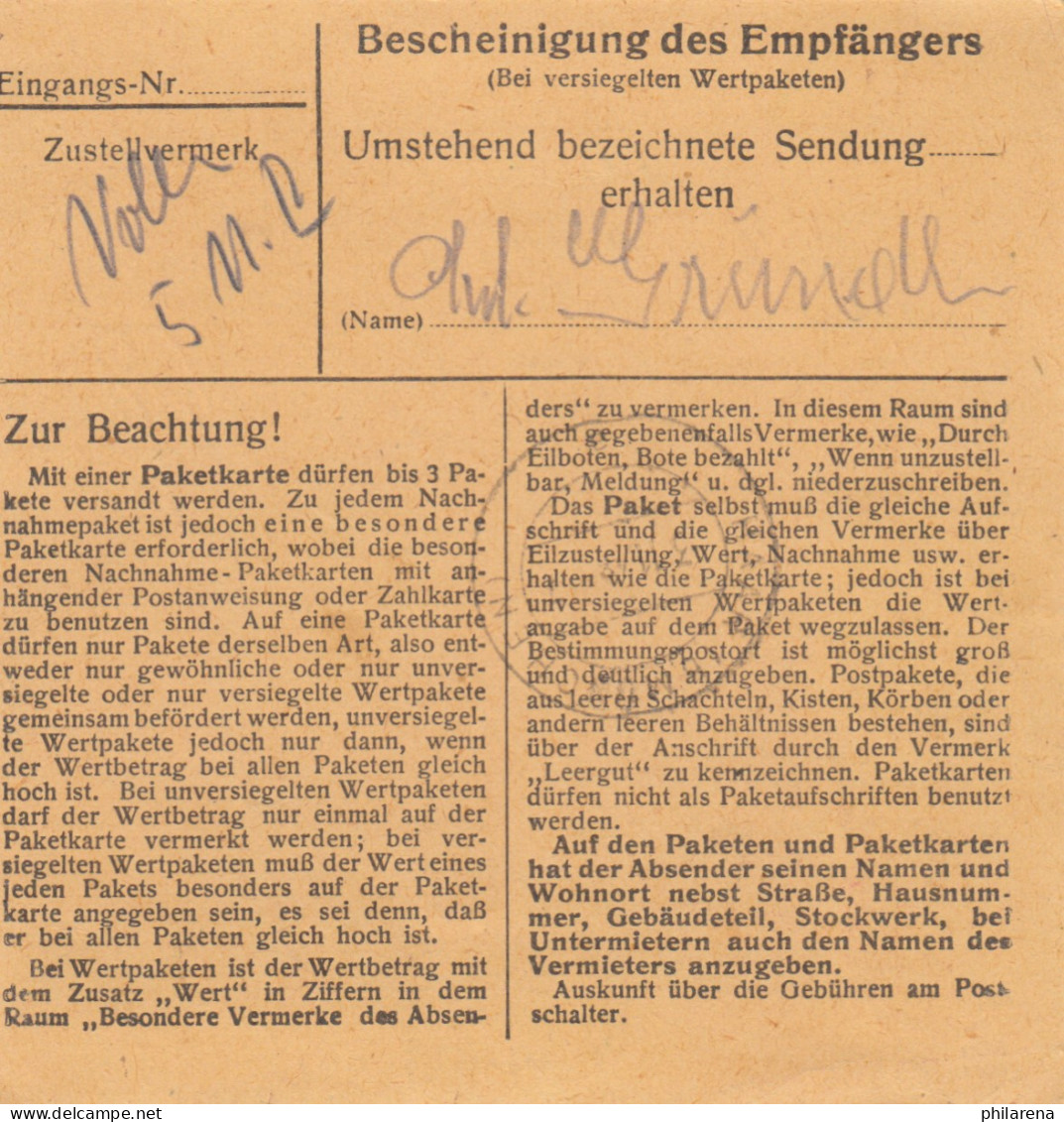 BiZone Paketkarte 1948: Krumbach Nach Heil- Und Pflegeanstalt Haar - Lettres & Documents