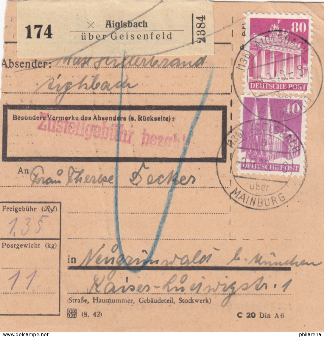 BiZone Paketkarte 1948: Aiglsbach Nach Neugrünwald Bei München - Covers & Documents