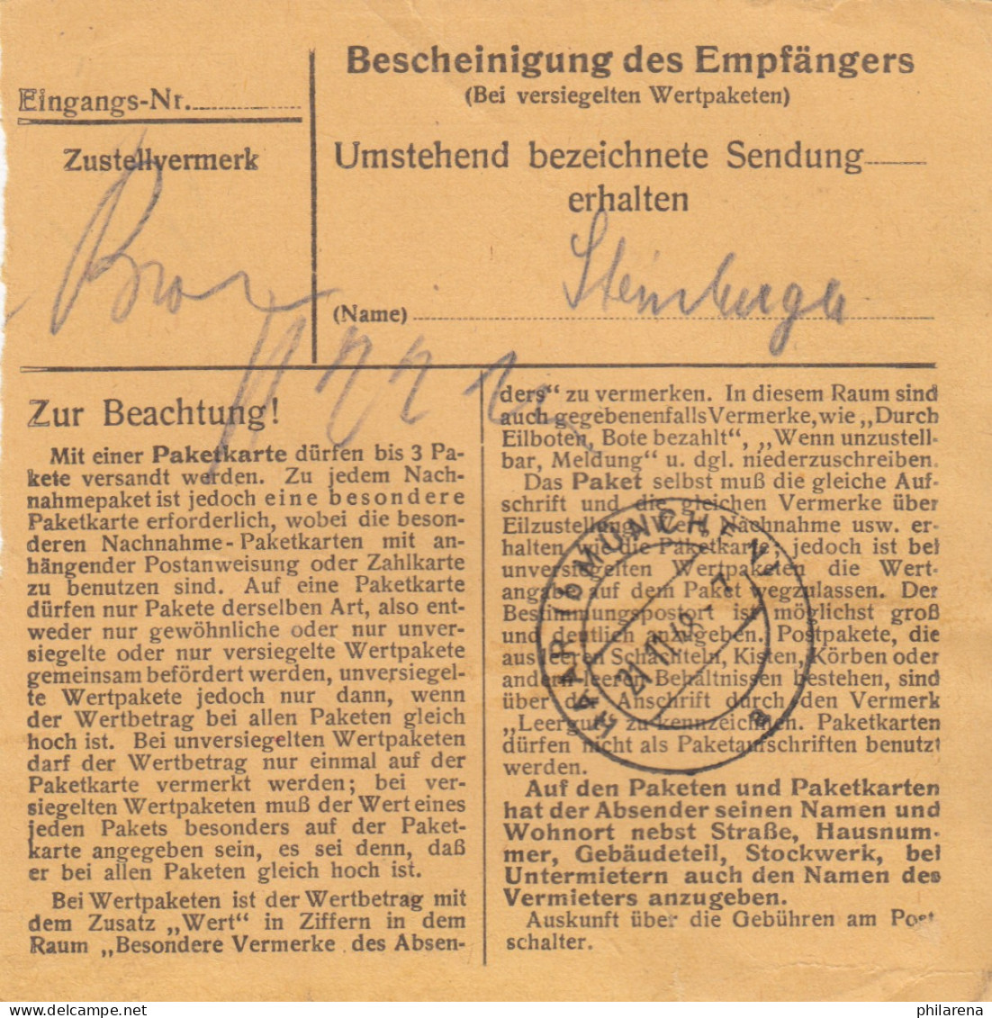 BiZone Paketkarte 1948: Feilnbach, Lederwaren Nach Haar, Wertkarte - Lettres & Documents