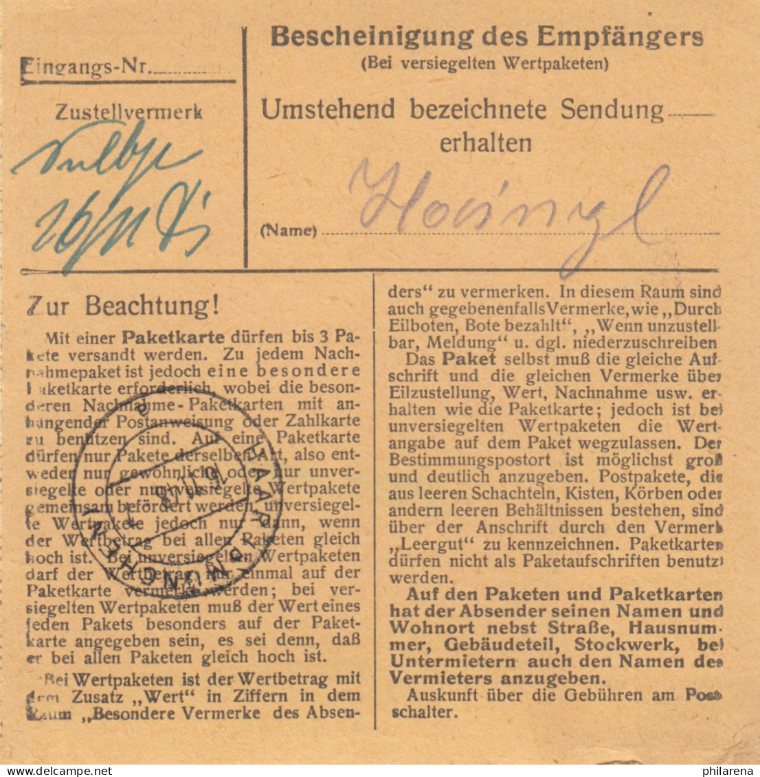 BiZone Paketkarte 1948: Raubling Nach Ottendichl - Brieven En Documenten