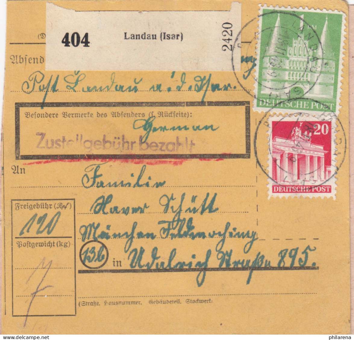BiZone Paketkarte 1948: Landau Nach Feldmoching - Briefe U. Dokumente