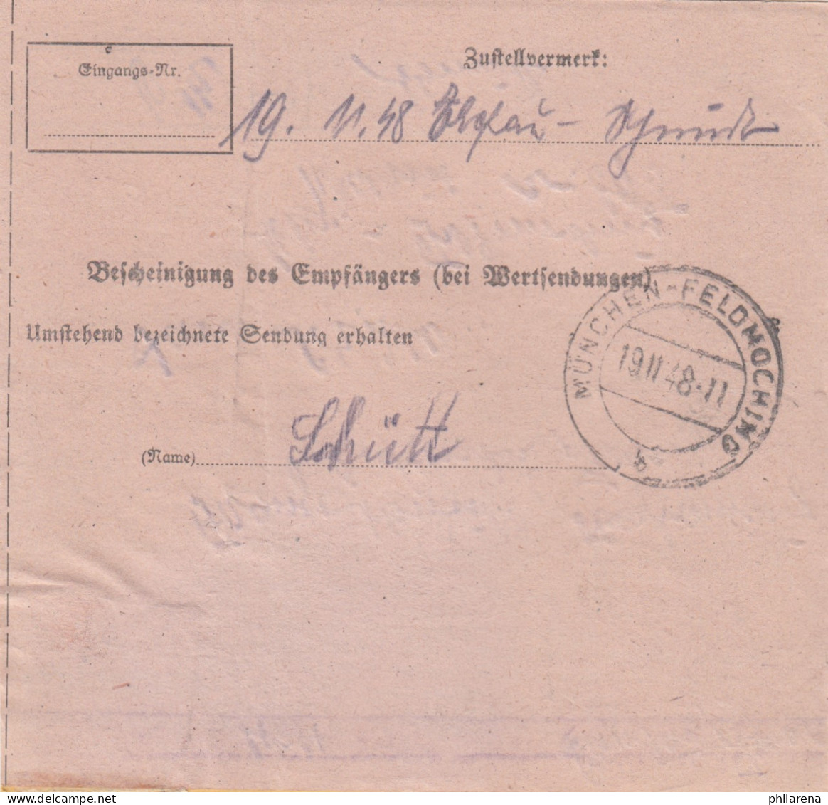 BiZone Paketkarte 1948: Landau Nach Feldmoching - Briefe U. Dokumente