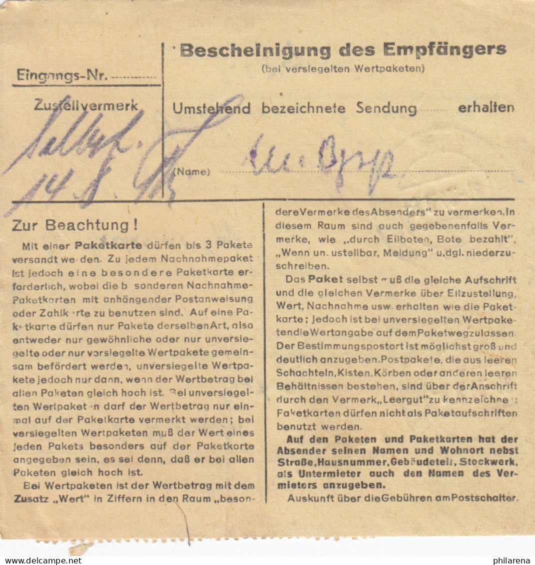 BiZone Paketkarte 1948: Graben Kr. Karlsruhe Nach Ottobrunn - Brieven En Documenten