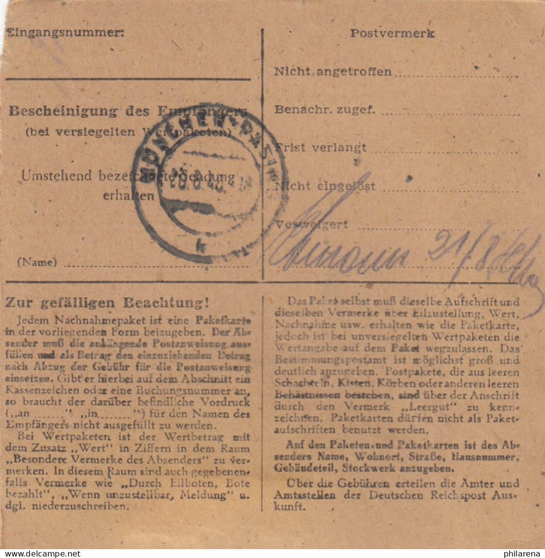 BiZone Paketkarte 1948: Hamburg Nach Gräfeling, Wertkarte, Nachnahme - Cartas & Documentos