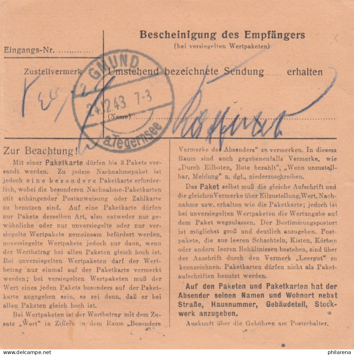 BiZone Paketkarte 1948: Mannheim Nach Gmund Am Tegernsee, Notopfer - Lettres & Documents