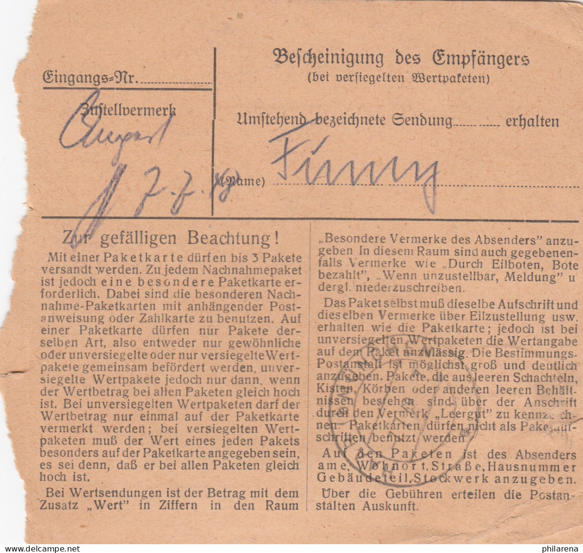 BiZone Paketkarte 1948: Wetzlar Lahn Nach Haar - Lettres & Documents