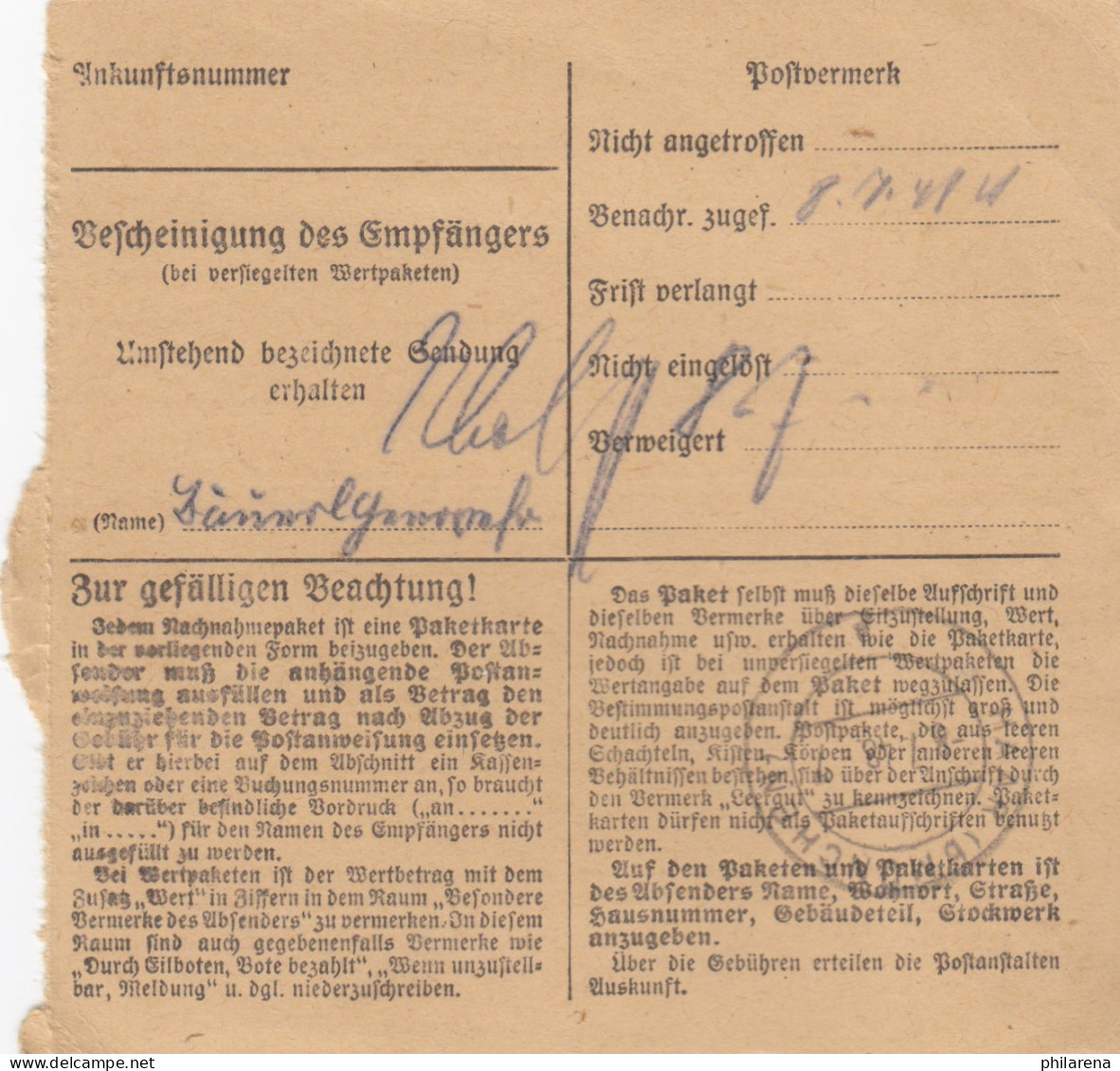 BiZone Paketkarte 1948: Brannenburg Nach Haar B. München, Nachnahme - Lettres & Documents