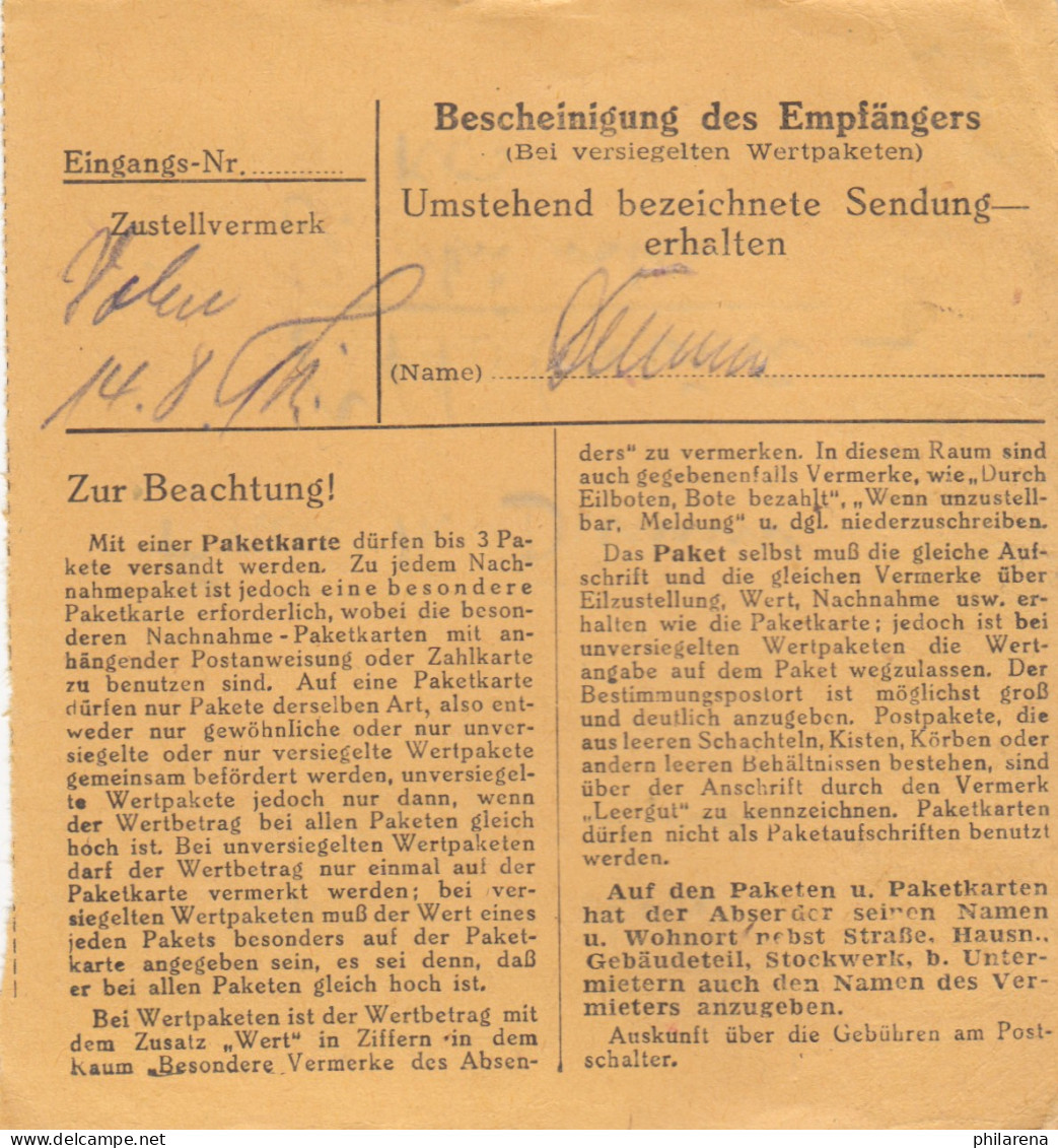 BiZone Paketkarte: Gnotzheim Nach Ottobrunn, Nachgebühr - Covers & Documents