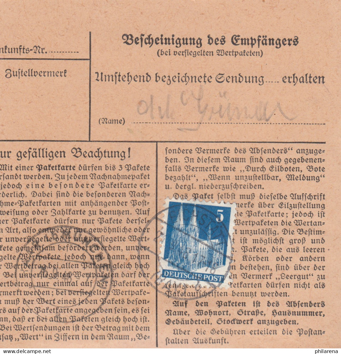 BiZone Paketkarte 1948: Eichstätt Nach Haar, Wertkarte, Durch Eilboten - Covers & Documents