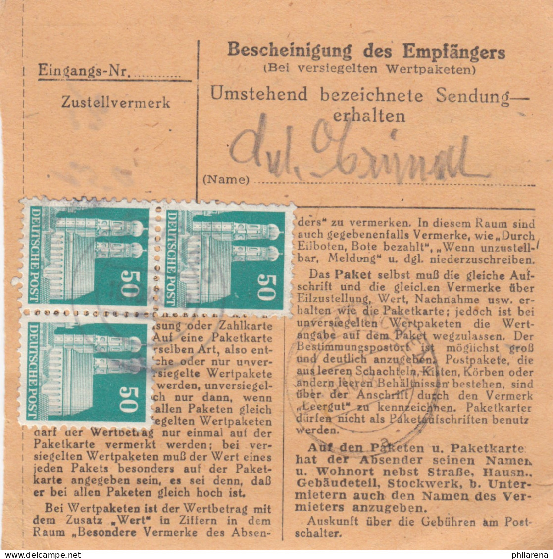 BiZone Paketkarte 1948: Girching Nach Eglfing, Durch Eilboten - Lettres & Documents