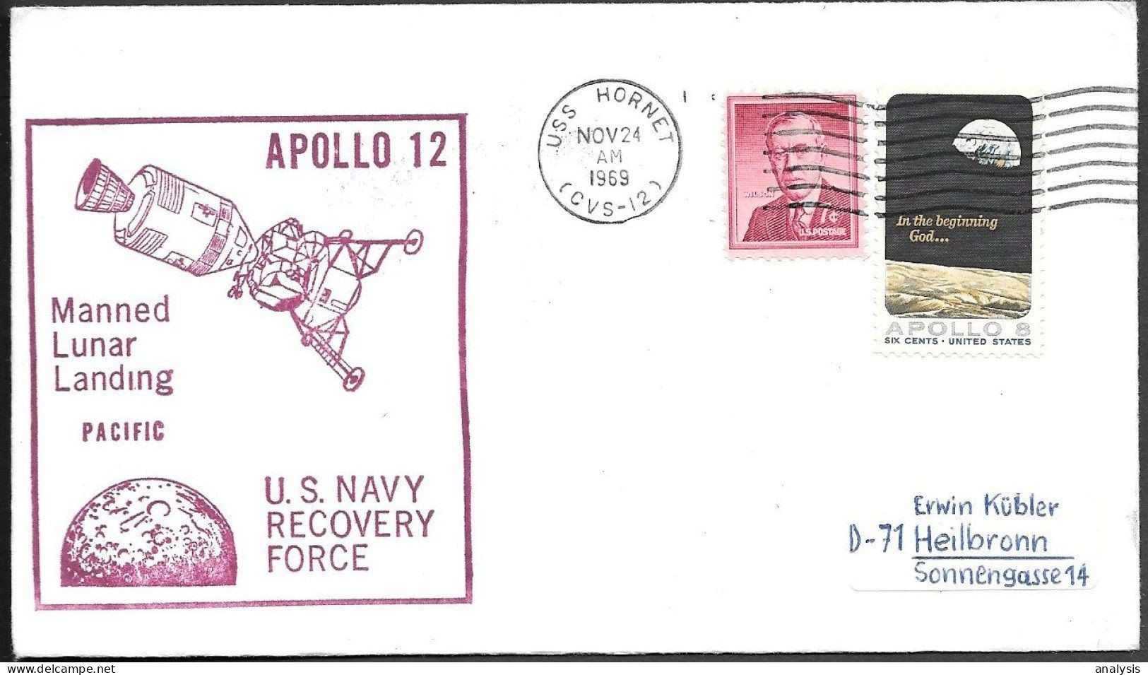 US Space Cover 1969. "Apollo 12" Recovery USS Hornet - Stati Uniti
