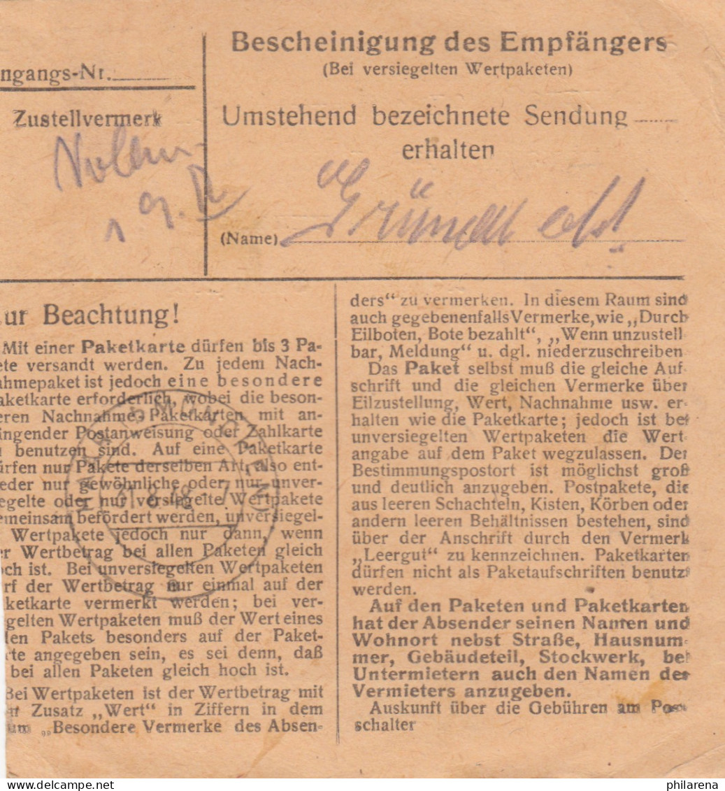 BiZone Paketkarte 1948: Planegg Nach Haar, Selbstbucher, Heilanstalt Eglfing - Lettres & Documents