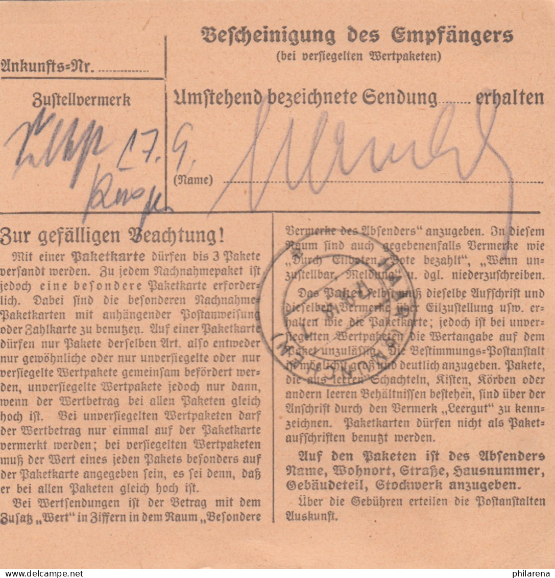 BiZone Paketkarte 1948: Selb Nach Putzbrunn über Bahnstation Biberg, Nachgebühr - Covers & Documents