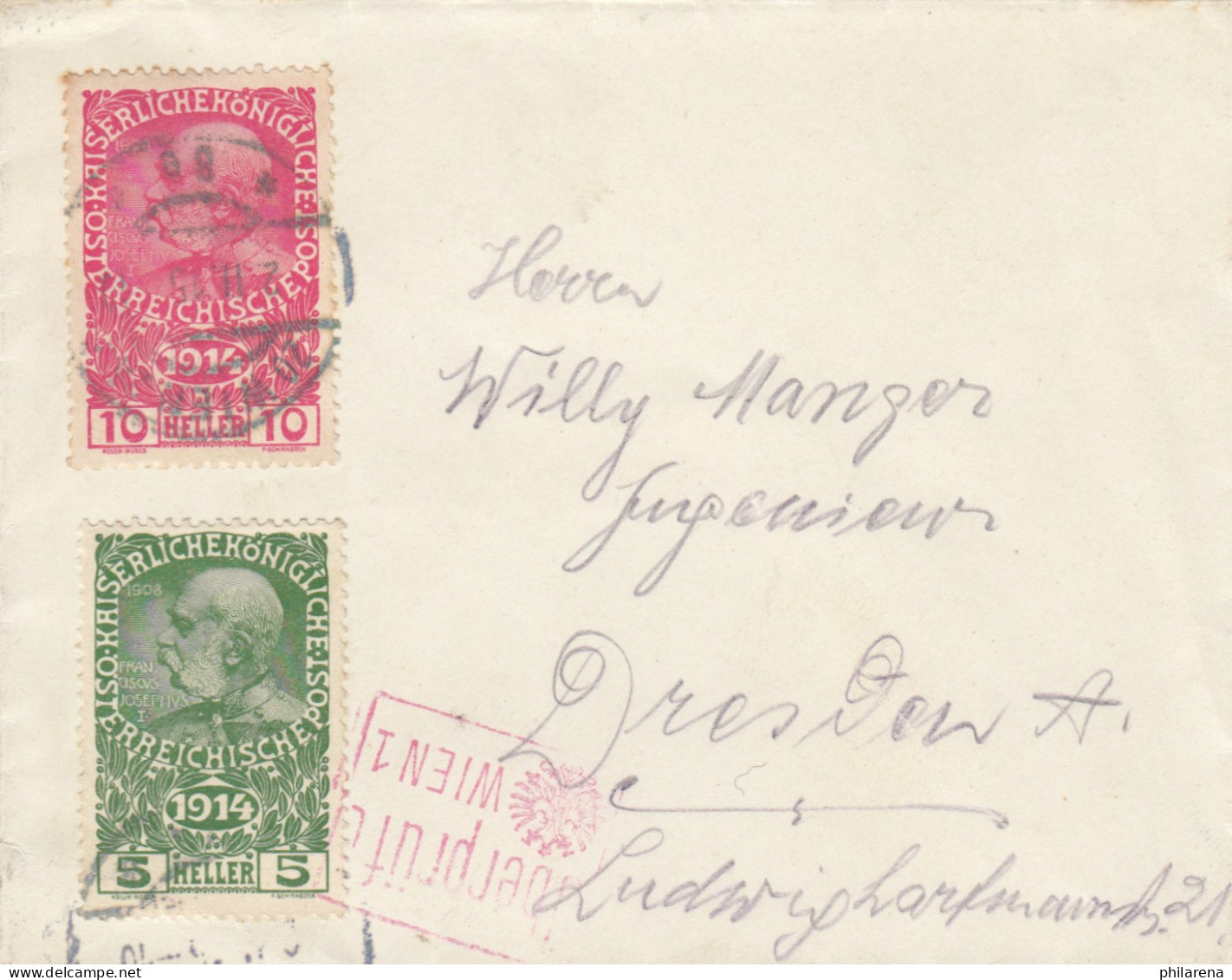 1915 Brief Nach Dresden, überprüft In Wien - Covers & Documents