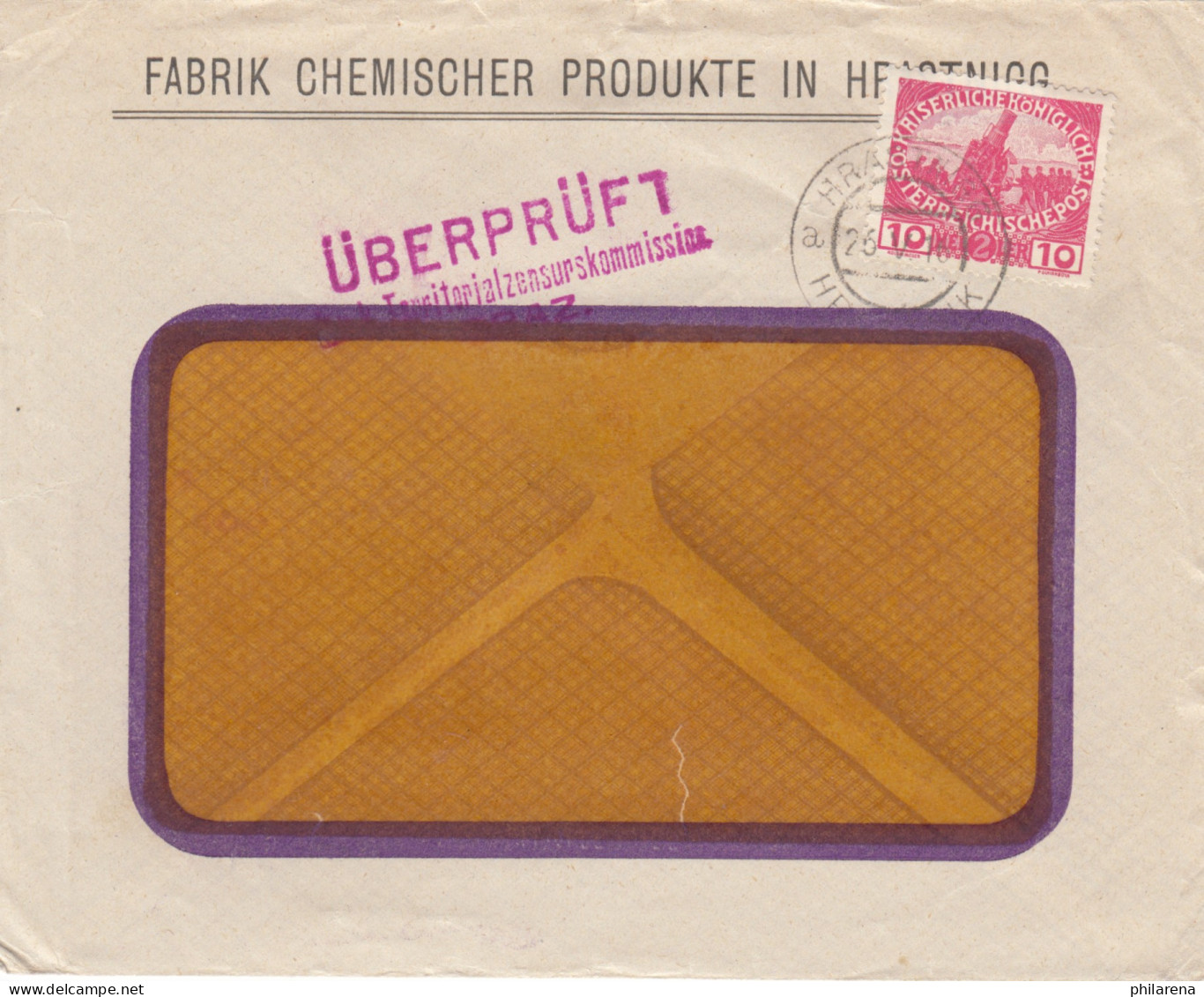 1916: Fabrik Chemischer Produkte, Hrastnigg, Zensurkommission Graz - Lettres & Documents