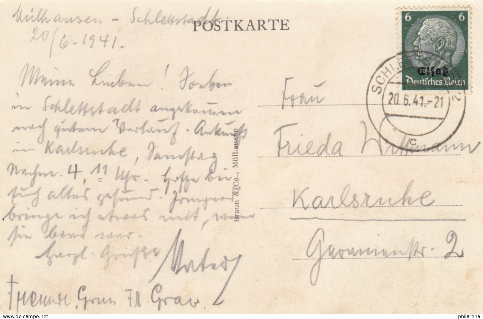 2x Ansichtskarte 1941, Kolmar, Schlettstadt/Mühlhausen Nach Karlsruhe - Briefe U. Dokumente