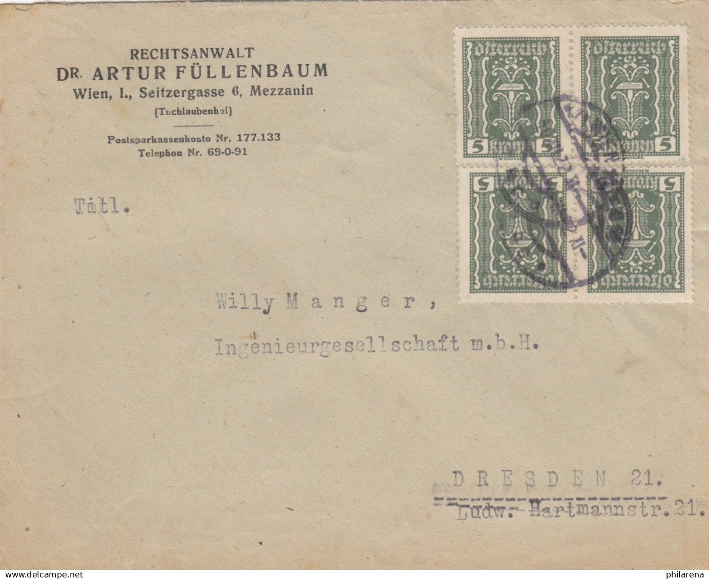 1922: Wien Nach Dresden, MeF - Lettres & Documents